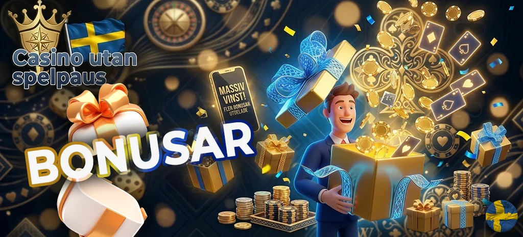 Olika typer av bonusar på casinon utan spelpaus och svensk licens.